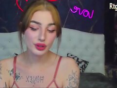 pink lingerie russian transgirl with full tattoos and small cock camshows solo