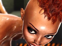 A hot black girl gets fucked hard by a cyber angel shemale