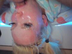 Blonde sissy thoroughly brushes her teeth to polish the dirt off of daddy's cock