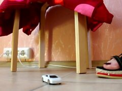 tranny giantess amanda crushes toy car in wedge shoes and long skirt (foot fetish/crush fetish)