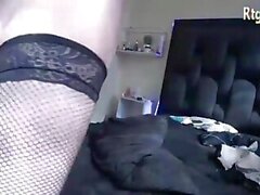 black stockings colombian trans lady with nice tits strokes her cock