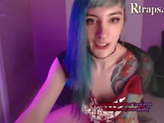 thin latina tgirl with tattoos strokes her dick on webcam
